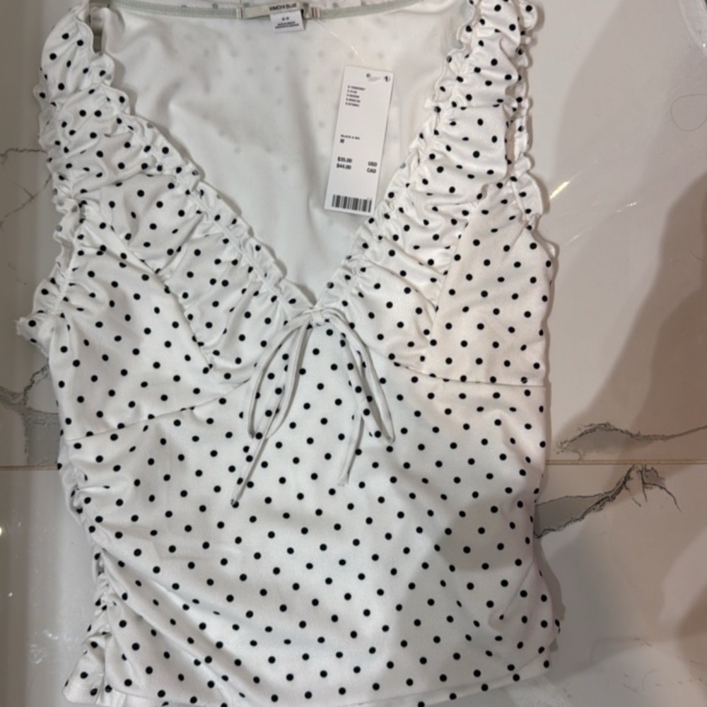 Kimchi Blue White Tank Top with Black Polka Dots - Picture 2 of 3